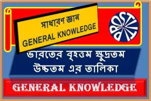 ভারতের বৃহত্তম ক্ষুদ্রতম উচ্চতম এর তালিকা